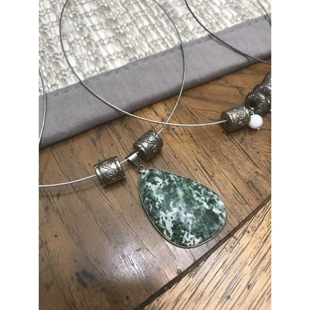 Unique Bundle Of 4 Wire Cuff Necklaces‎ Choker Beaded Cat Glass Silver-tone